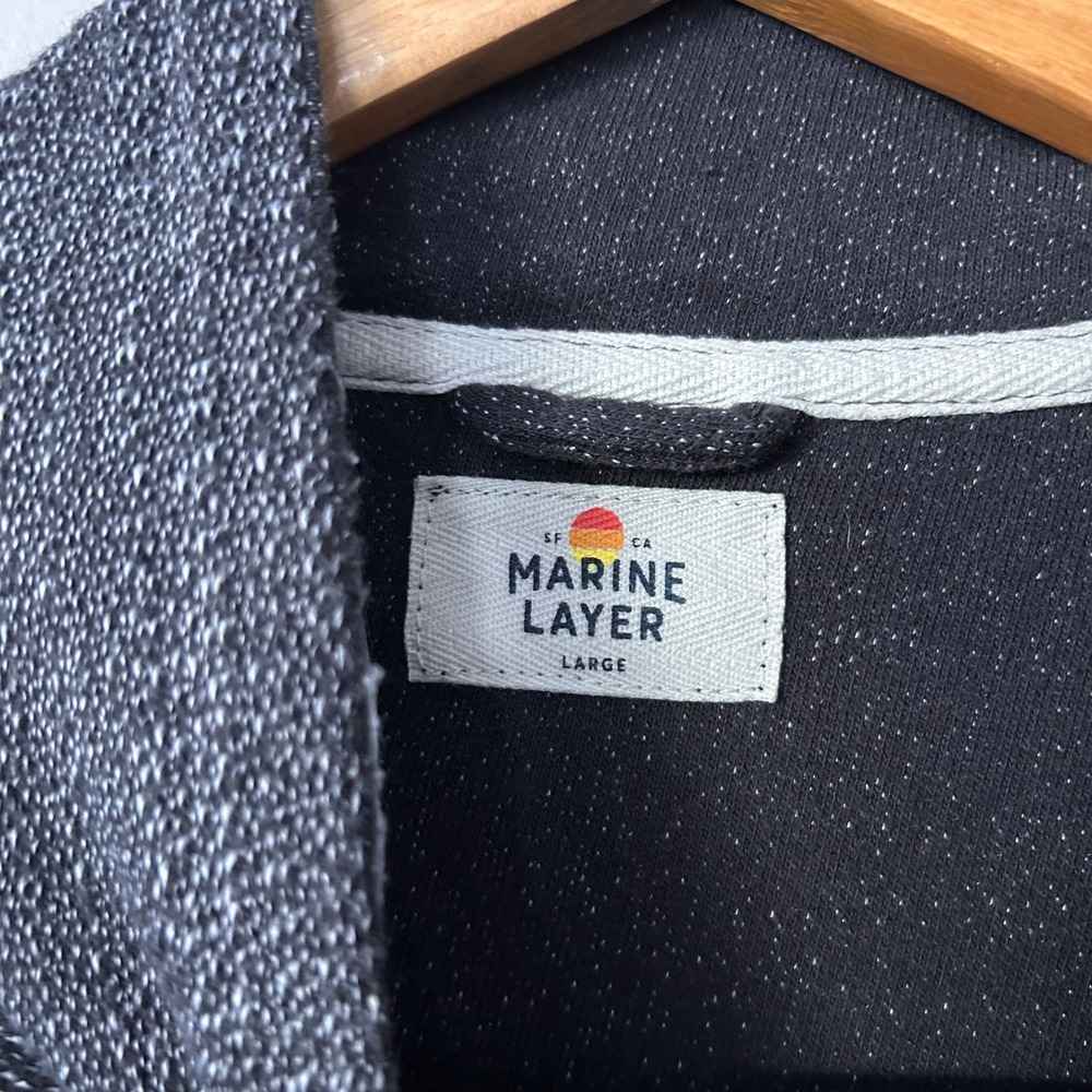 Marine Layer Mens L Charcoal Gray Speckled Henley Pullover 1/4 Button Sweatshirt - Picture 4 of 8
